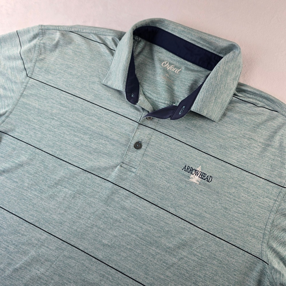 Oxford Mens Performance Polo Shirt XL‎ Seafoam Green Striped Arrowhead